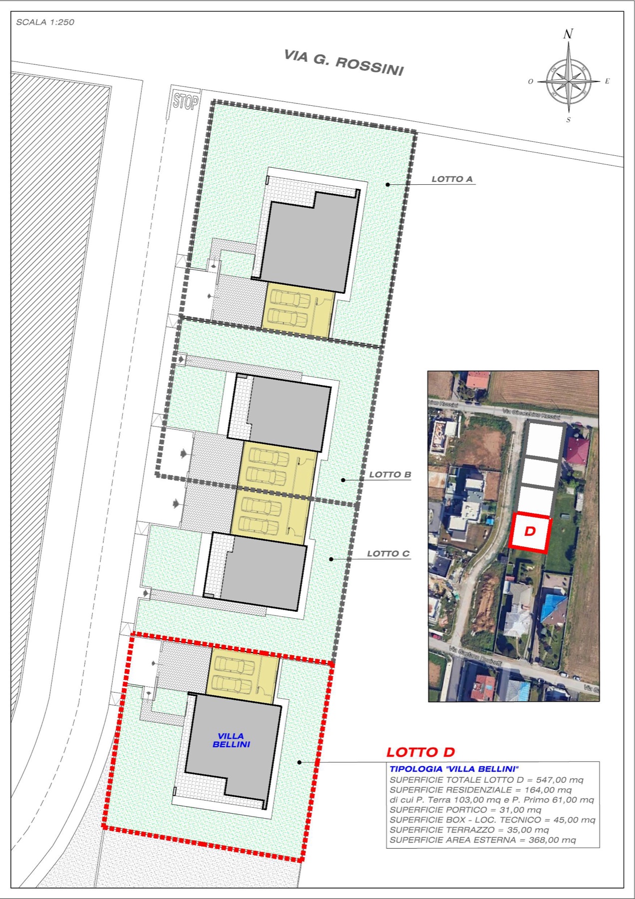 Villa Bellini Lotto D — superfici e posizione nel complesso: uno dei due lotti d'angolo