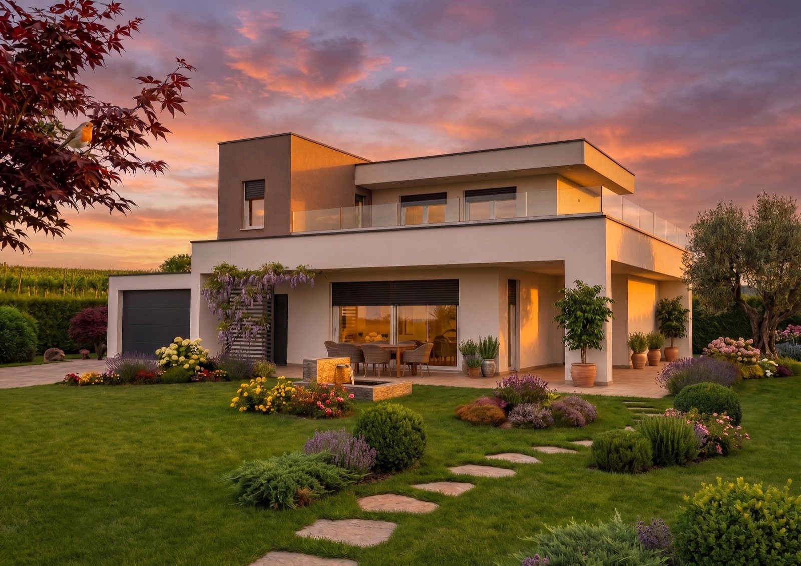 Villa Bellini — la villa dal giardino al tramonto