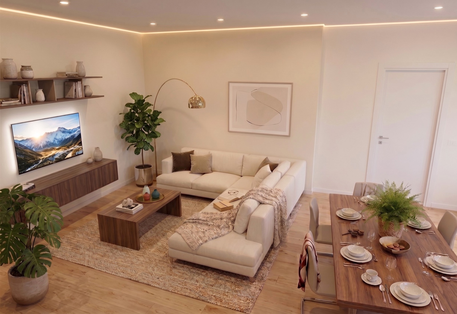 Villa Bellini — living con divano e zona pranzo