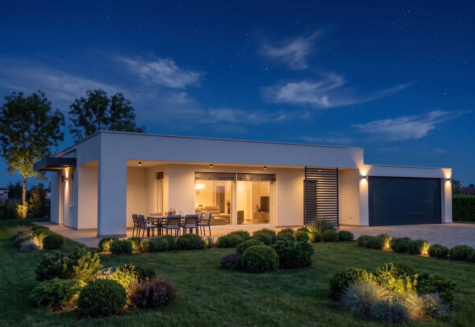 Villa Donizetti — vista notturna illuminata
