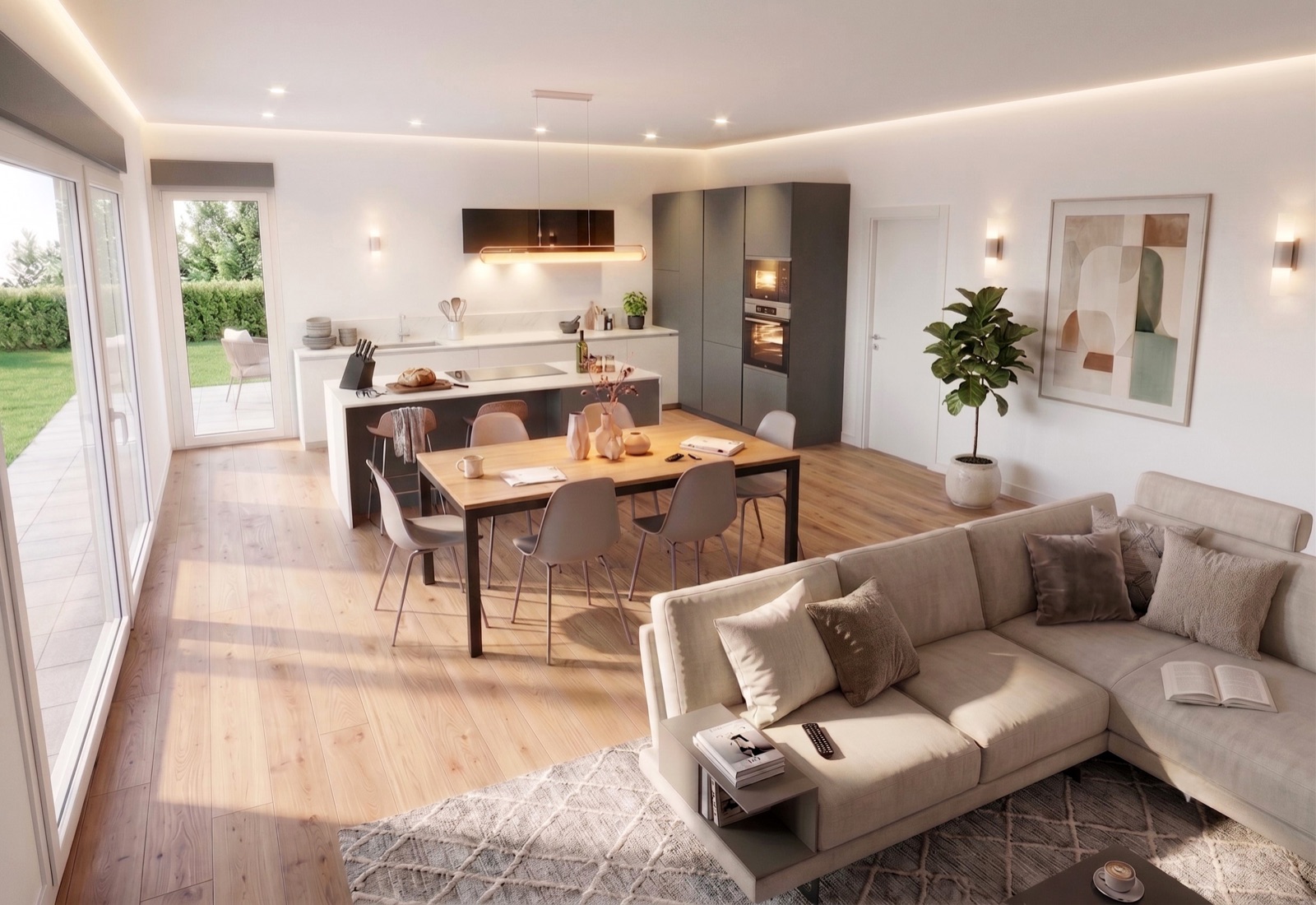 Villa Donizetti — living con cucina a vista