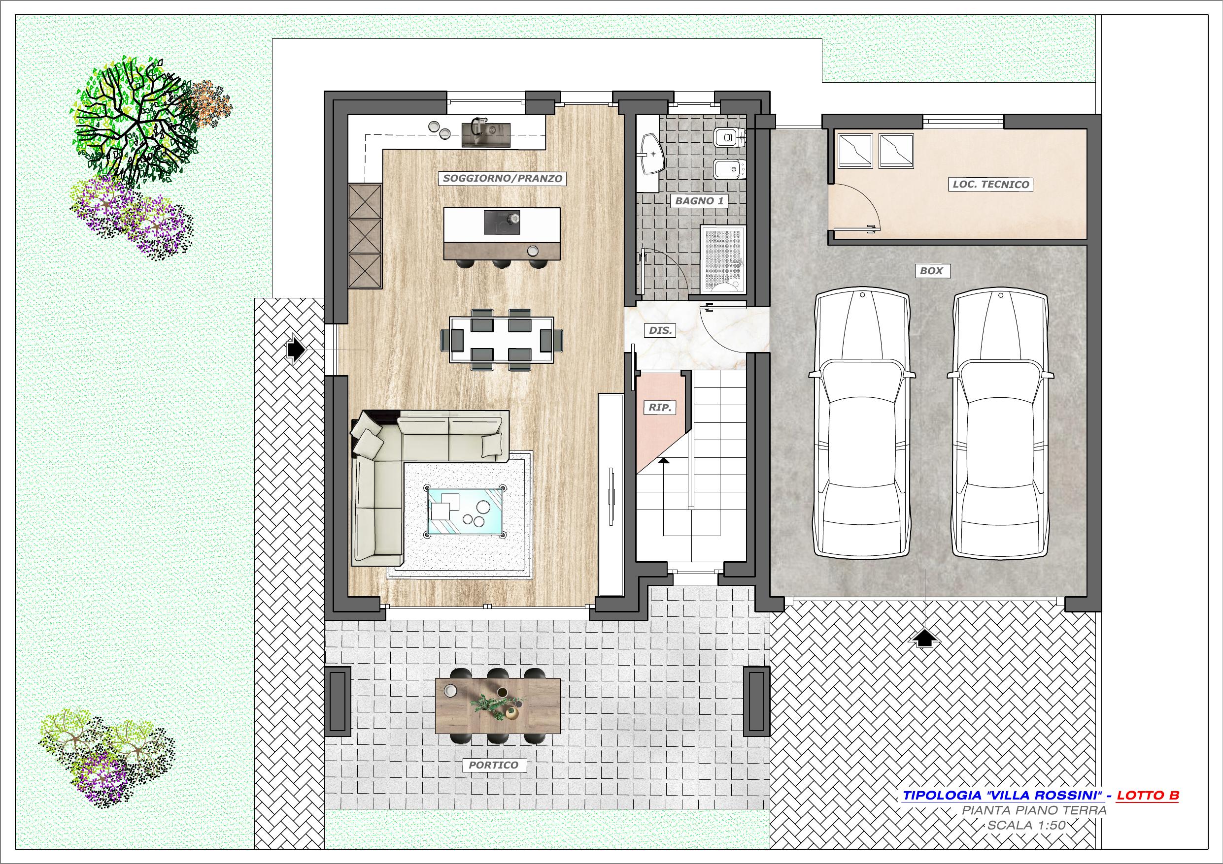 Villa Rossini Lotto B — pianta piano terra arredata