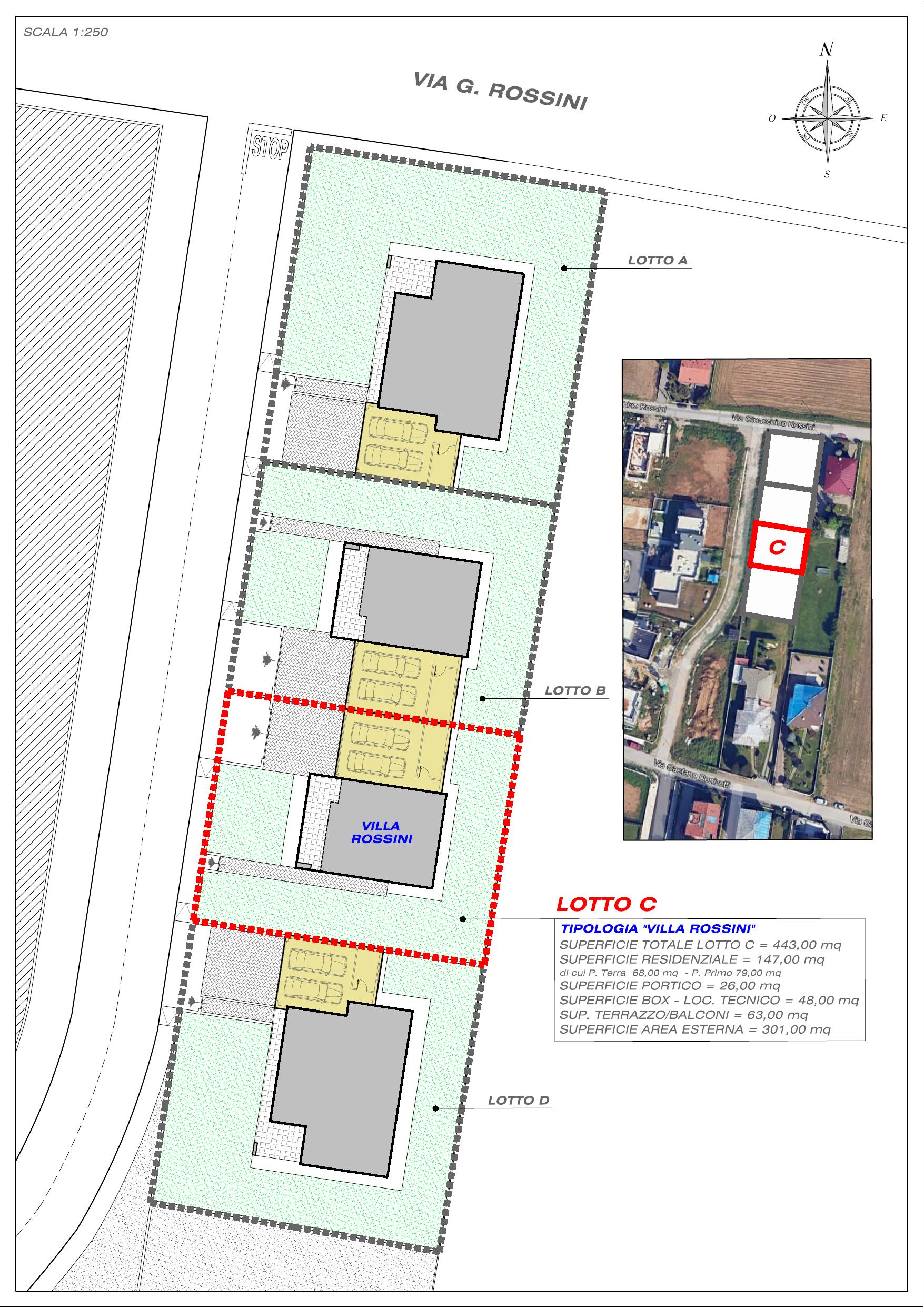 Villa Rossini Lotto C — superfici e posizione nel complesso: l'altro lotto centrale, speculare