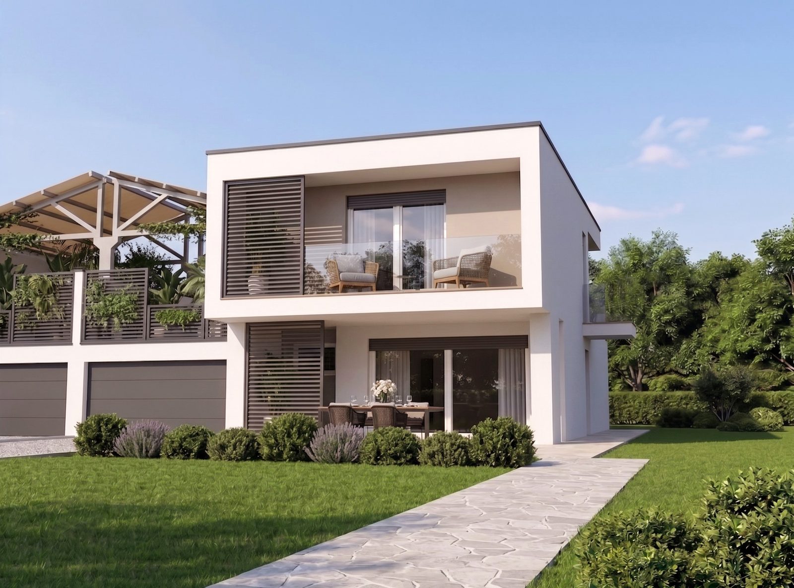 Villa Rossini Lotto C — la villa dal giardino, speculare