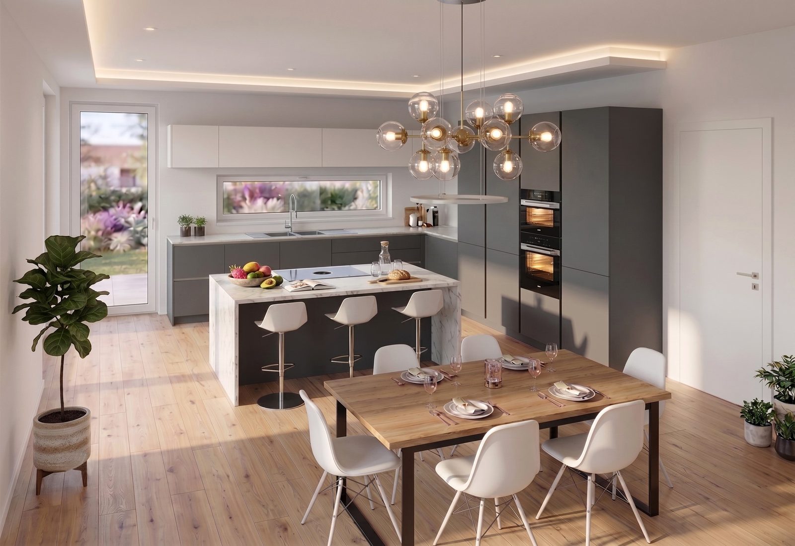 Villa Rossini Lotto C — cucina con isola, speculare