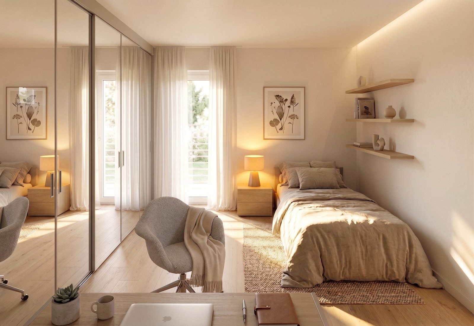 Villa Rossini Lotto B — camera con zona studio